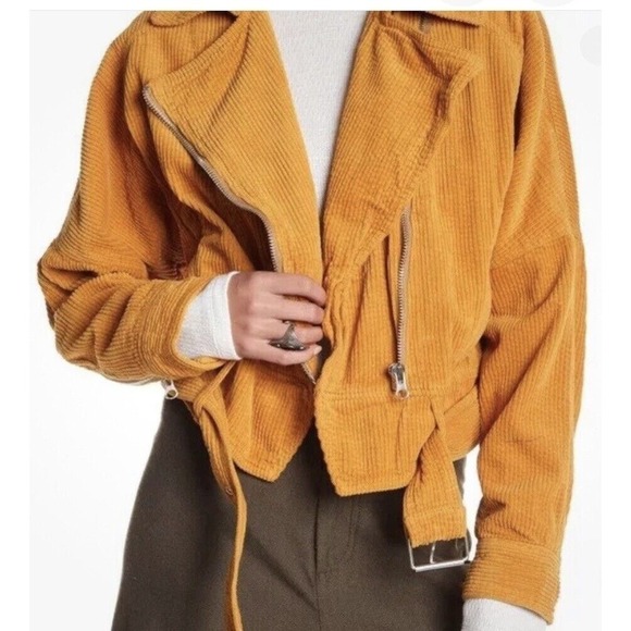 Free People Jacket Womens M Orange Slouchy Dolman Moto Corduroy Lagenlook Y2K - Picture 2 of 13
